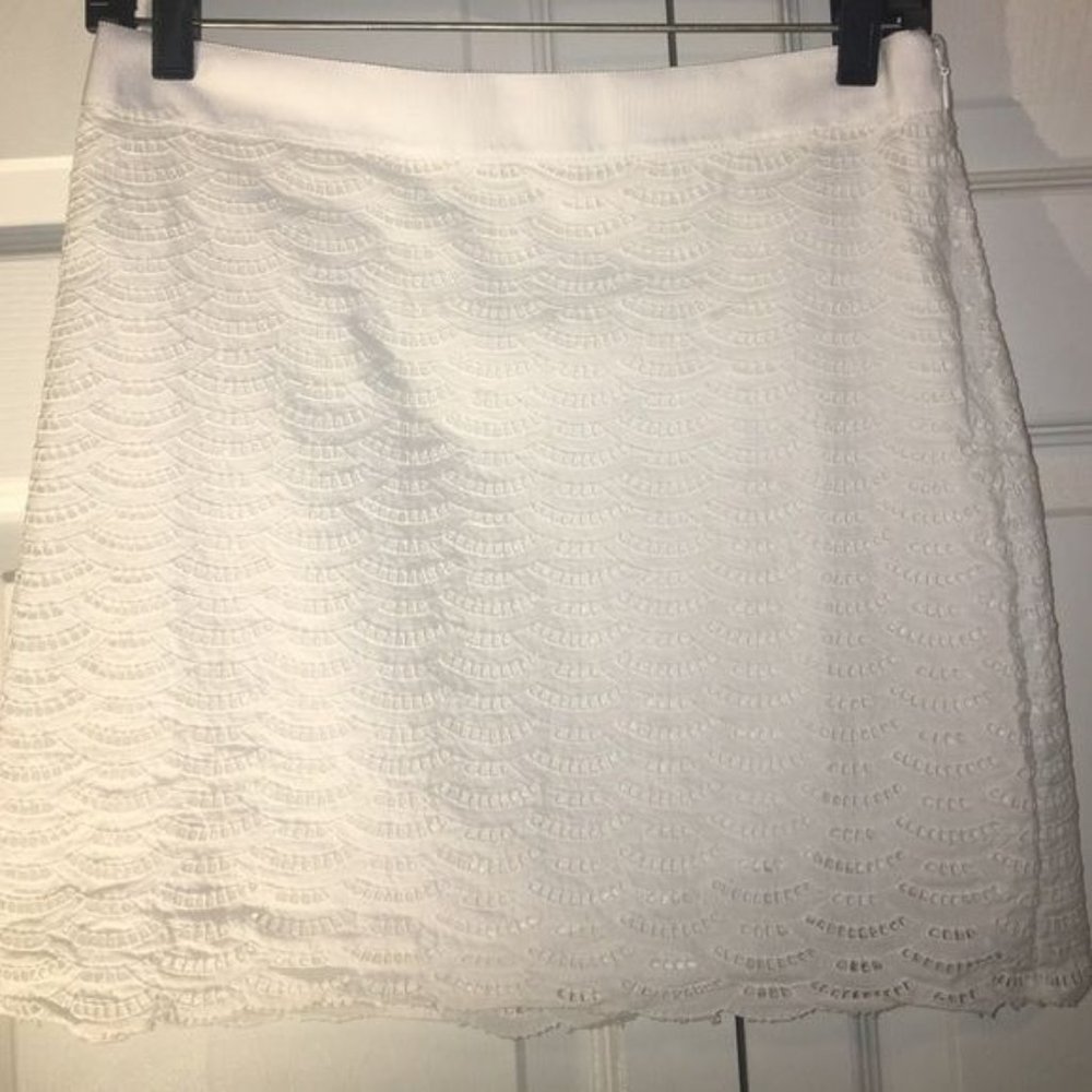 J. Crew 0 white lace cut out mini skirt